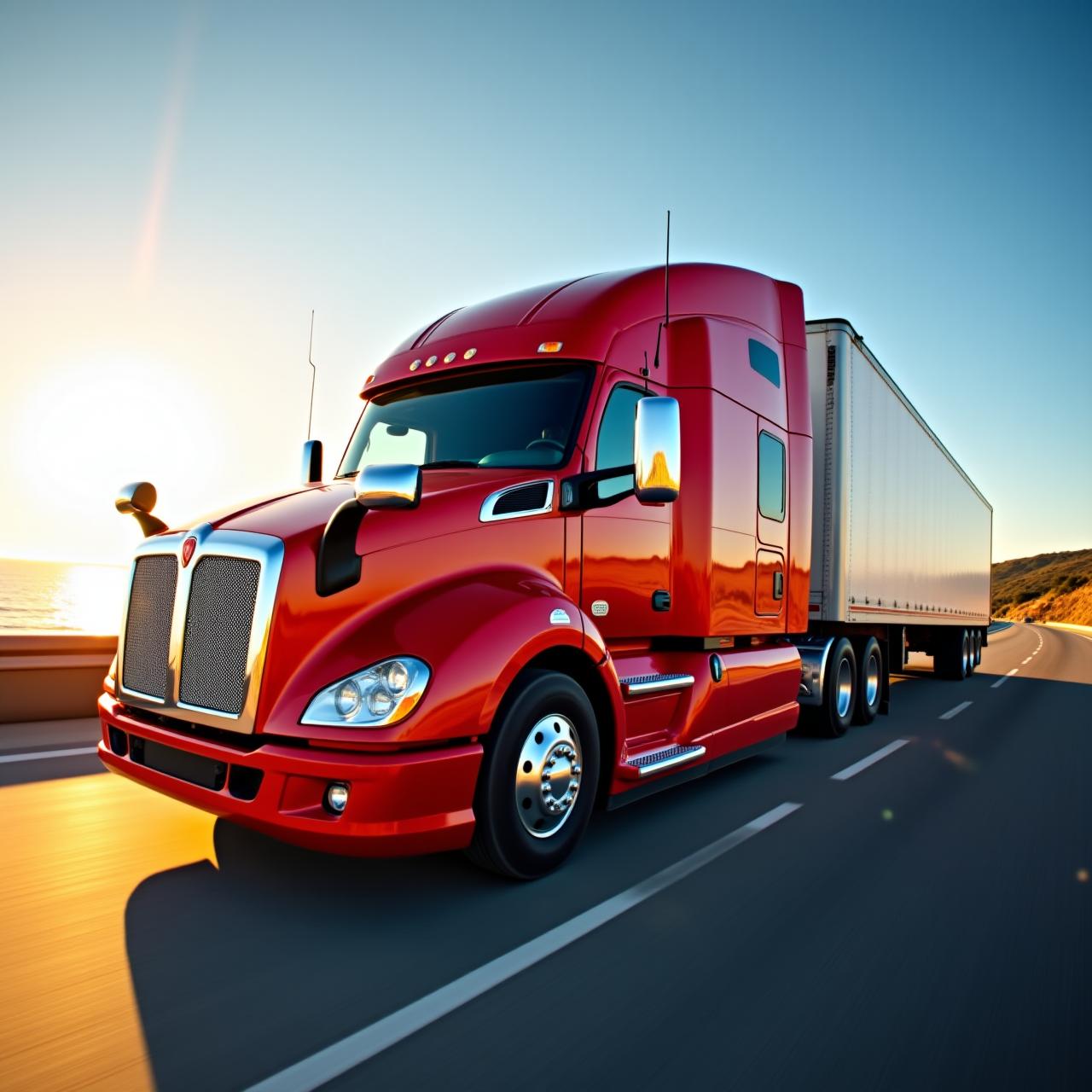 Modern heavy-duty transport truck on highway